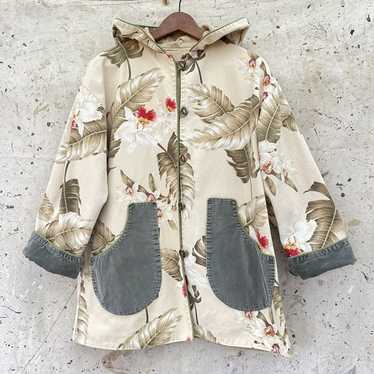 Vintage Handmade Hooded Chore Jacket Bark Cloth &… - image 1