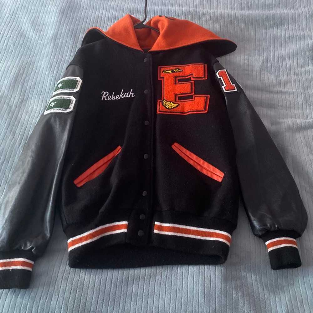 Black leather varsity jacket - image 1
