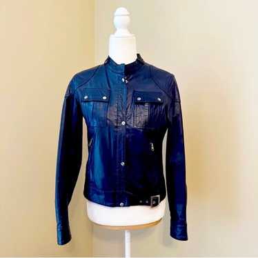 Blue Leather Moto Jacket