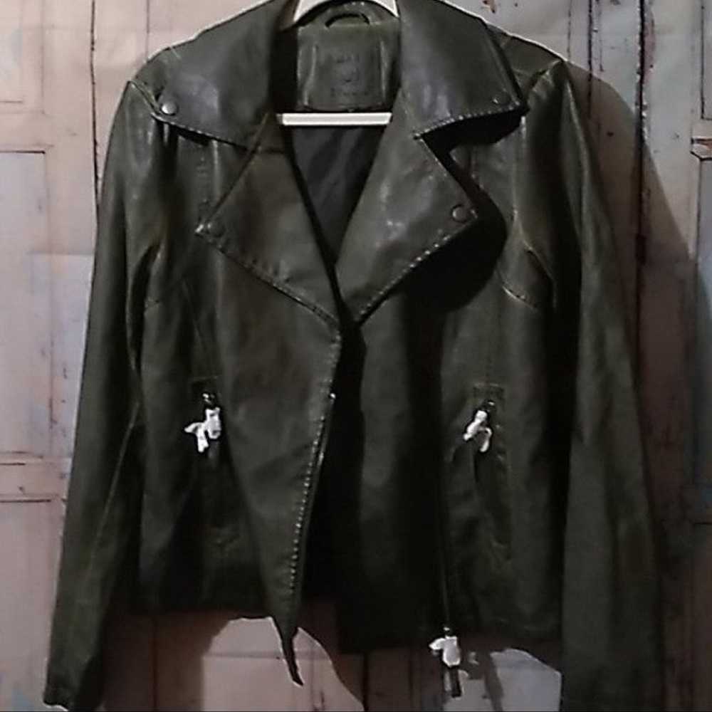 Faux Leather Moto Jacket Olive Max Studio - image 3