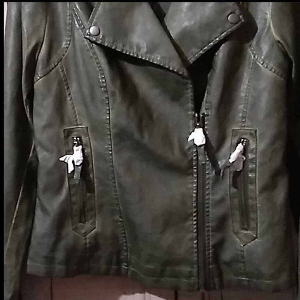 Faux Leather Moto Jacket Olive Max Studio - image 4