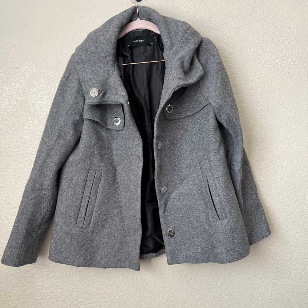 ZARA basic wool jacket pea coat grey size M - image 2