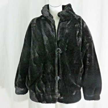 Vintage I Magnin Black Faux fur Fuzzy Jacket M Sa… - image 1