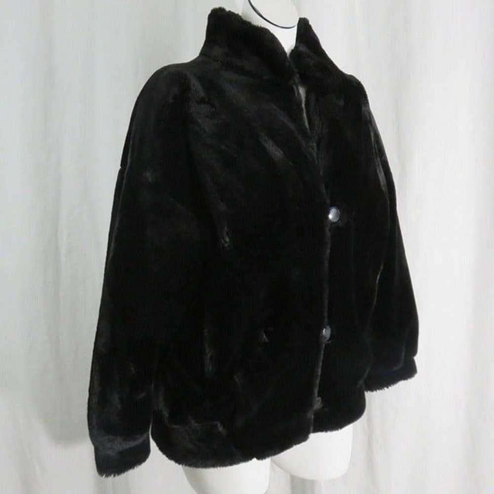 Vintage I Magnin Black Faux fur Fuzzy Jacket M Sa… - image 3