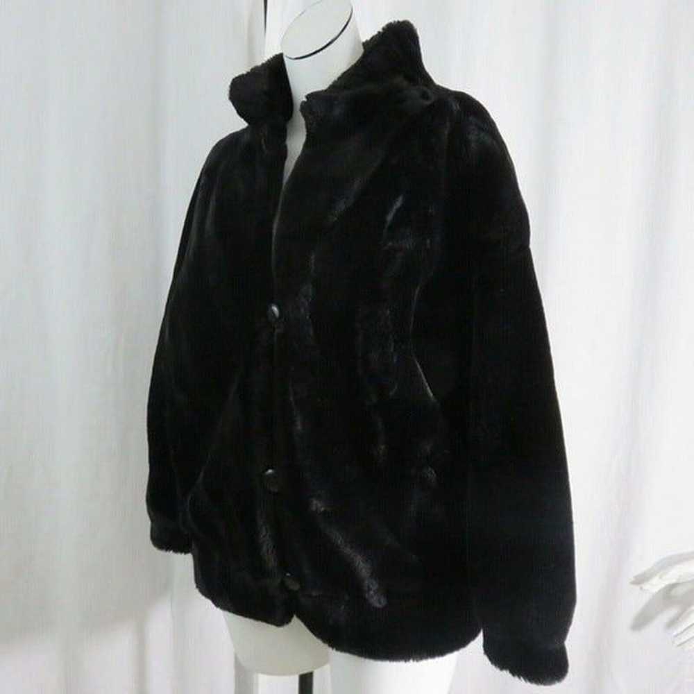 Vintage I Magnin Black Faux fur Fuzzy Jacket M Sa… - image 8