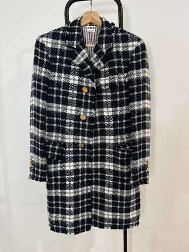 Thom Browne Tweed Chesterfield Coat, Navy Plaid