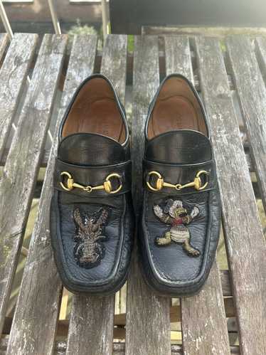 Gucci Donald Duck Embroidery Leather Shoes