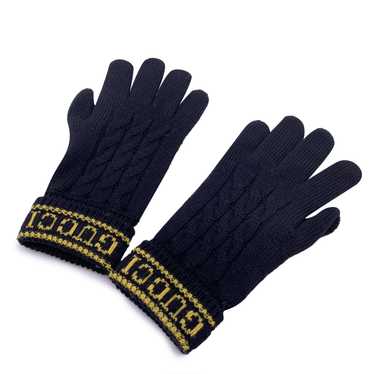 GUCCI Black Wool And Leather Unisex Logo Knit Glov