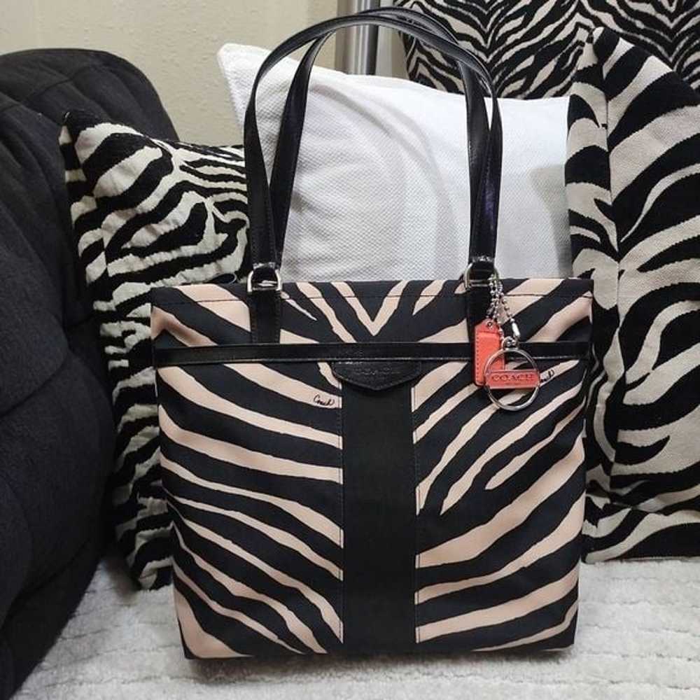CoachSignature Stripe Zebra Print Devin Shoulder … - image 1