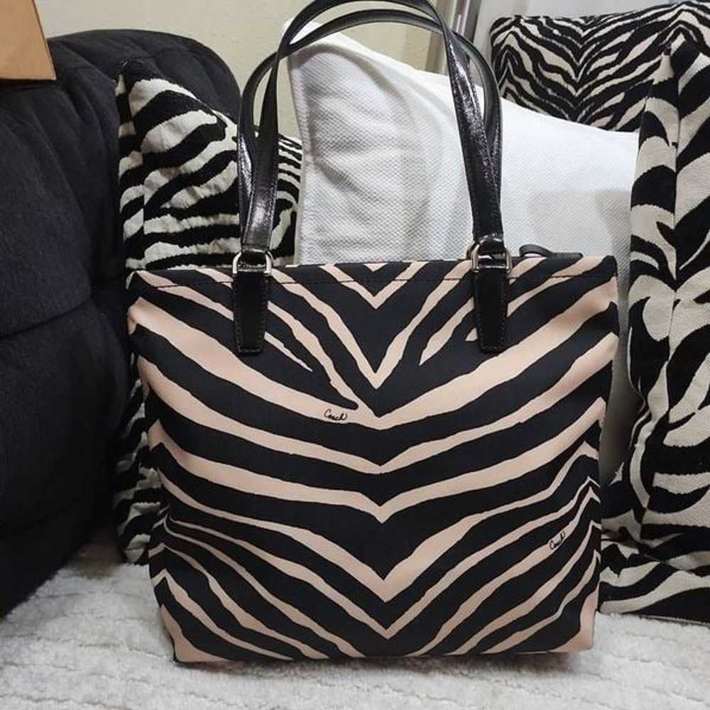 CoachSignature Stripe Zebra Print Devin Shoulder … - image 2