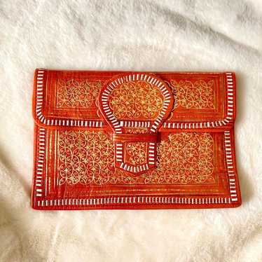 Antique Orange Soft Leather Envelope Style Clutch… - image 1