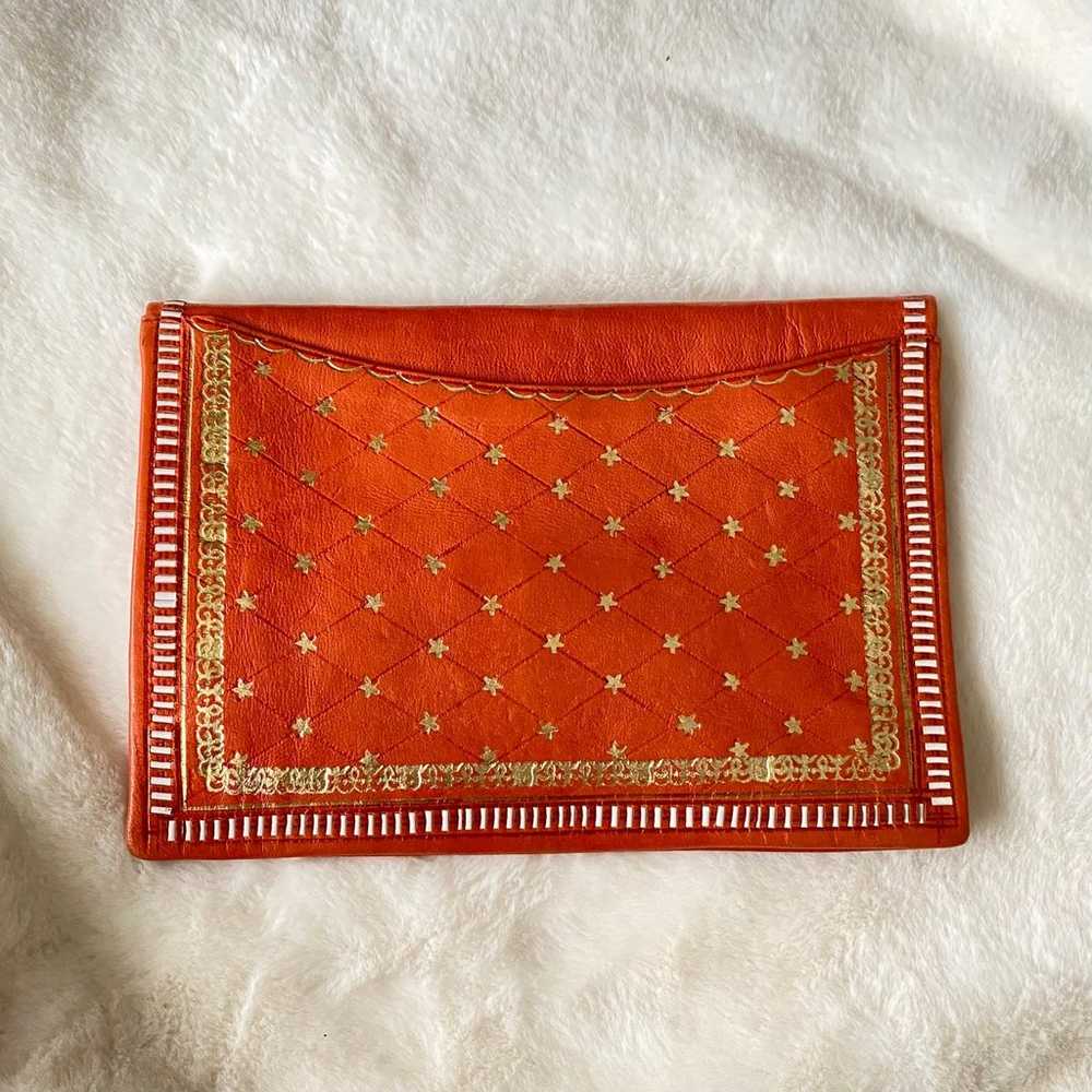 Antique Orange Soft Leather Envelope Style Clutch… - image 3