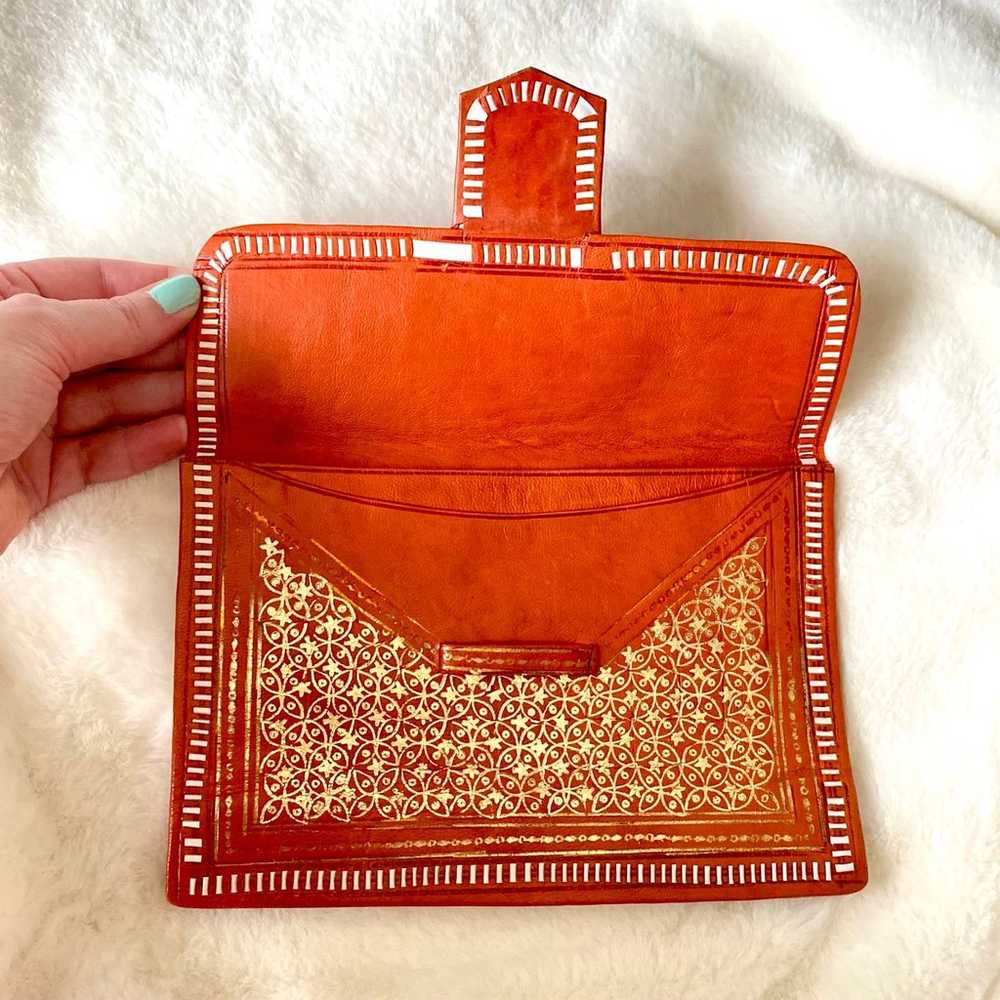 Antique Orange Soft Leather Envelope Style Clutch… - image 5
