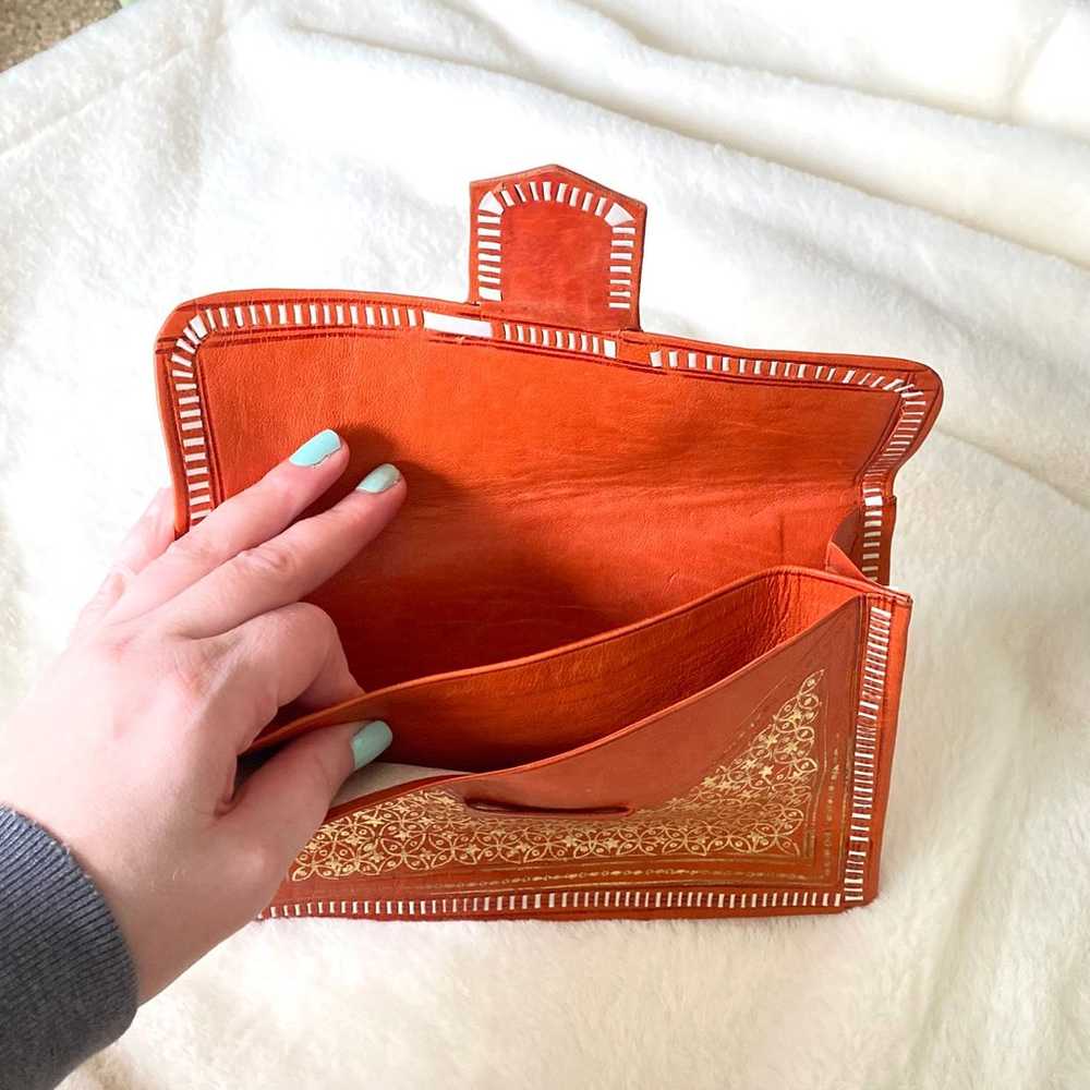 Antique Orange Soft Leather Envelope Style Clutch… - image 6