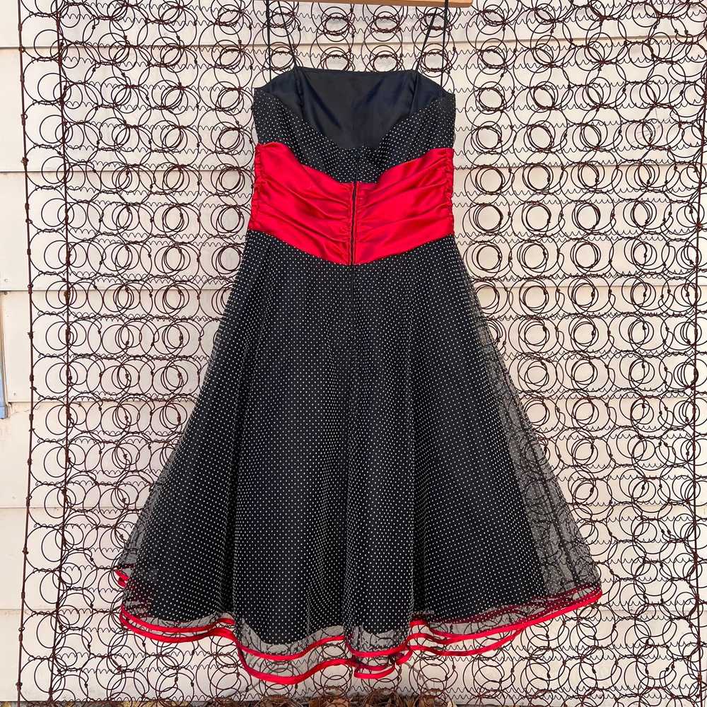 Vintage 90s red black white polkadot strapless pu… - image 3