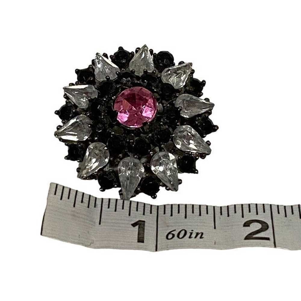 Retro Black, Clear, and Pink Rhinestone Broach - image 5