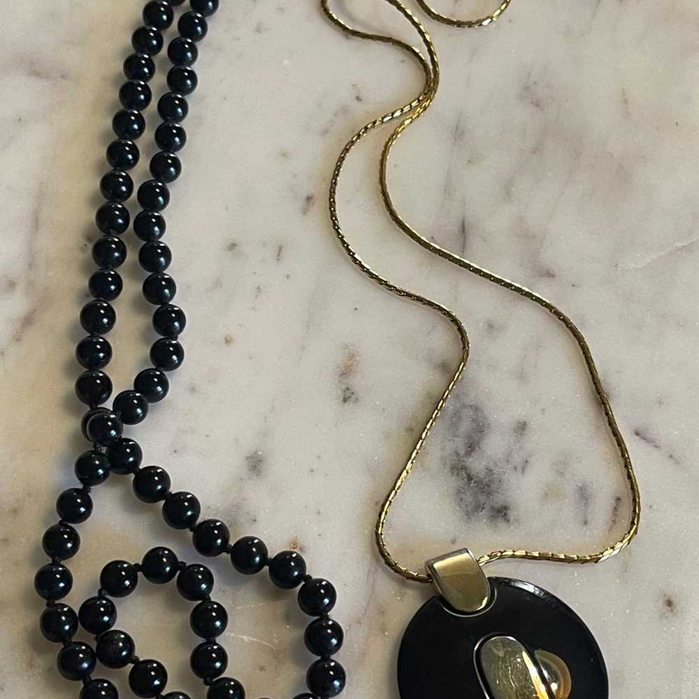 Two Vintage Monet Necklaces Gold Tone & Black - image 1