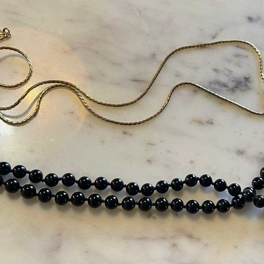 Two Vintage Monet Necklaces Gold Tone & Black - image 2