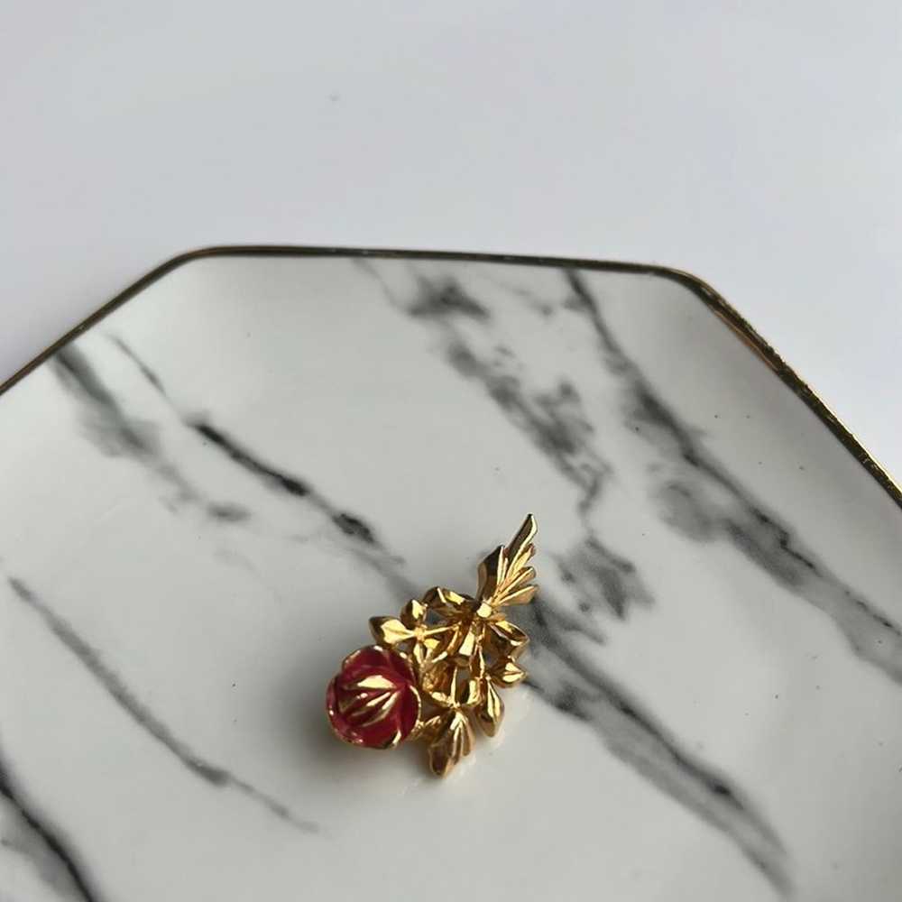 Vintage Gold Plated Rose Brooch Floral Elegant Pi… - image 7