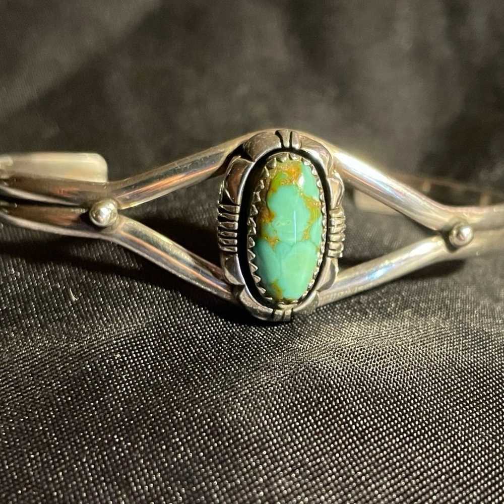 Vintage Navajo Sterling Silver Turquoise Cuff - image 1