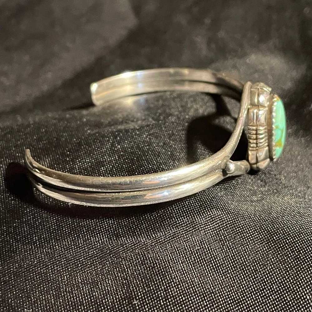 Vintage Navajo Sterling Silver Turquoise Cuff - image 2