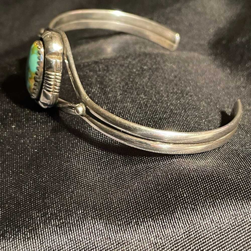 Vintage Navajo Sterling Silver Turquoise Cuff - image 3