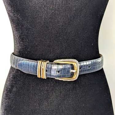 Brighton Black Croc Leather Belt With Silver Rect… - image 1
