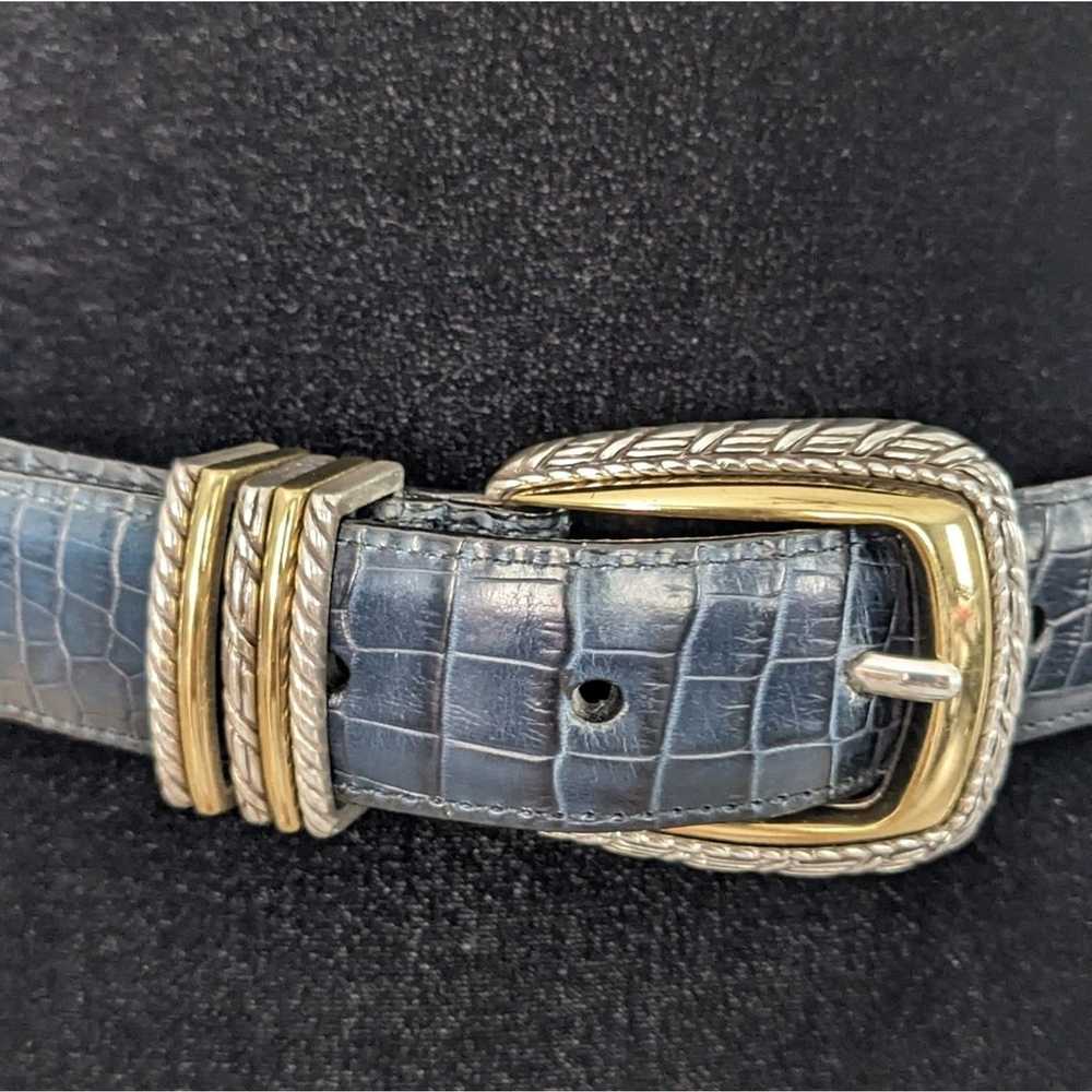Brighton Black Croc Leather Belt With Silver Rect… - image 2
