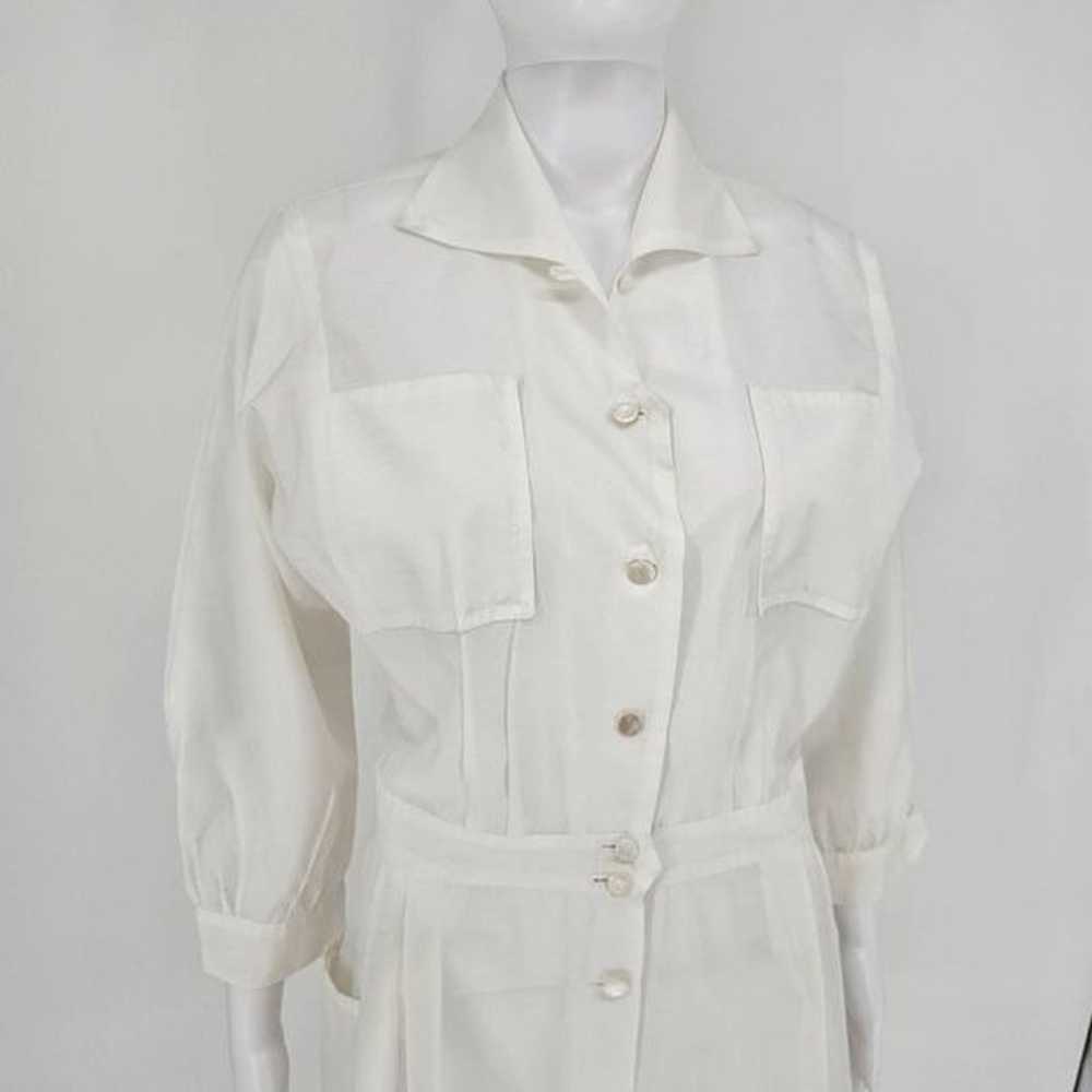 Vintage 80's Button Up Midi Dress White M - image 3