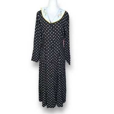 Vintage Karlie & Company Dress Black Polka Dot Ye… - image 1