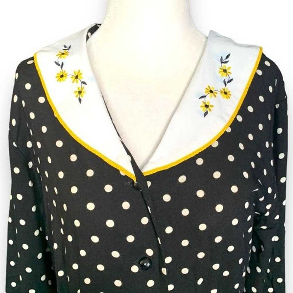 Vintage Karlie & Company Dress Black Polka Dot Ye… - image 2