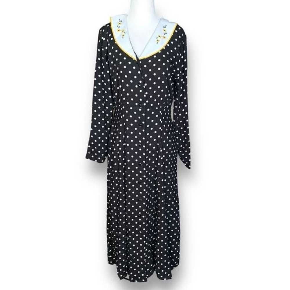 Vintage Karlie & Company Dress Black Polka Dot Ye… - image 9