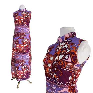 Vintage Maxi Dress Sleeveless 60s 70s Psychedelic… - image 1