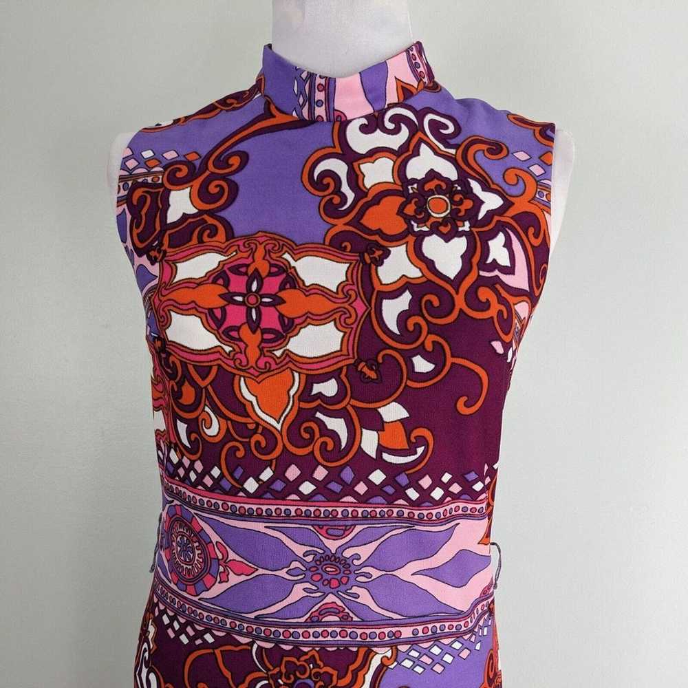 Vintage Maxi Dress Sleeveless 60s 70s Psychedelic… - image 2