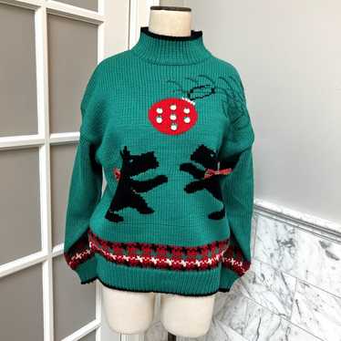 Karen Scott Vintage Christmas Scottie Dog Sweater… - image 1