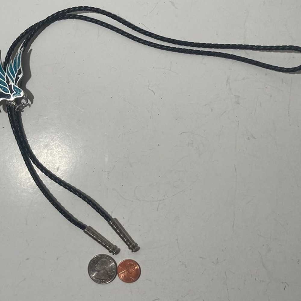 Vintage Metal Bolo Tie, Nice Silver and Blue Turq… - image 3