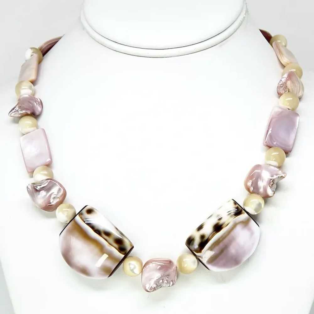 Unique Pink Mother of Pearl and Shell Necklace - image 2