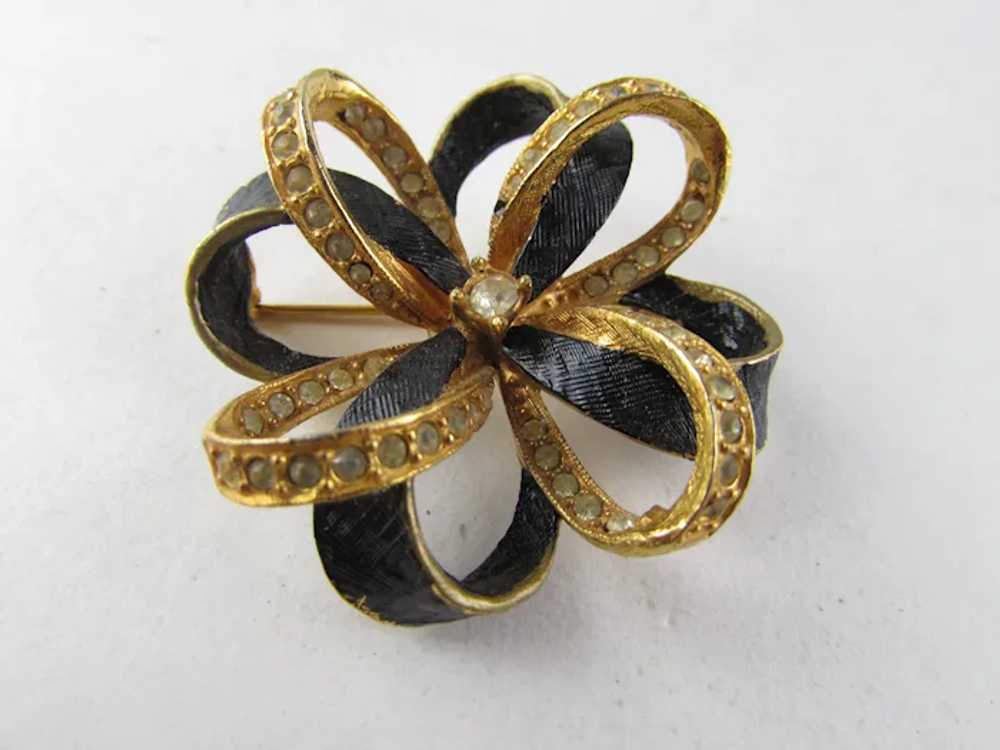 Signed Jeanne Gold Tone Pin With Black Enamel and… - image 10