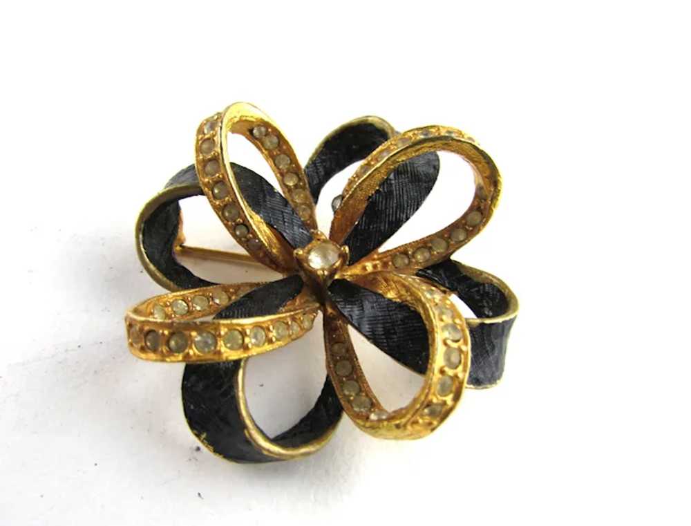 Signed Jeanne Gold Tone Pin With Black Enamel and… - image 12