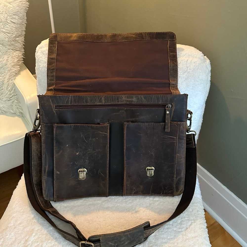 Steampunk style antique leather messenger bag - image 3