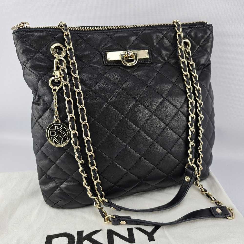 DKNY Quilted Leather Chain Strap Purse Black - image 1