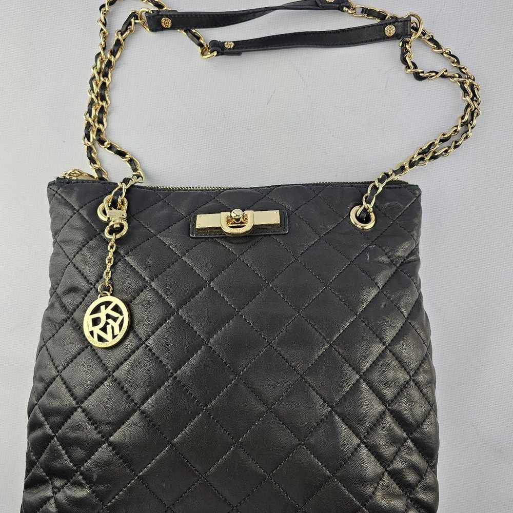 DKNY Quilted Leather Chain Strap Purse Black - image 5