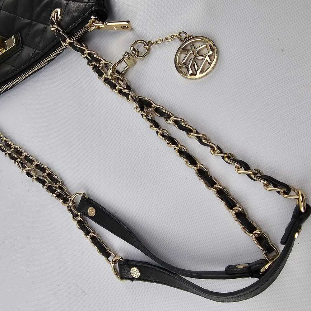 DKNY Quilted Leather Chain Strap Purse Black - image 9