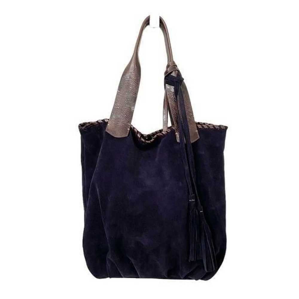 Laggo Navy Suede Soft Tote Bag with Tassels - image 2