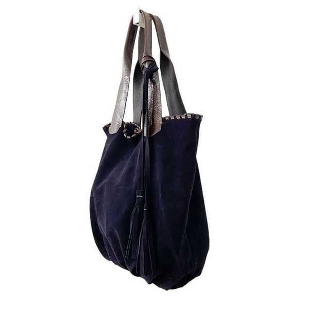 Laggo Navy Suede Soft Tote Bag with Tassels - image 3