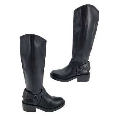 Zara Knee High Boots 6.5 37 Black Faux Vegan Leat… - image 1