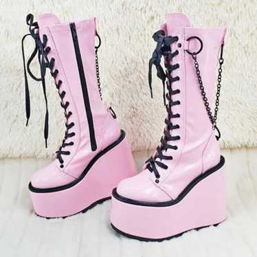 Pink knee high demonia boots - image 1