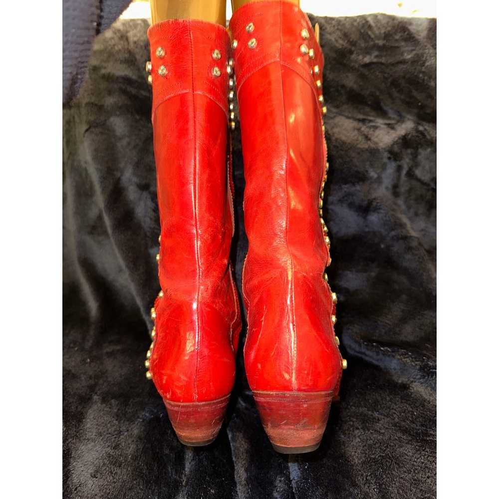 VINTAGE RED LEATHER STUDDED BOOTS W/ METAL TOES 3… - image 3