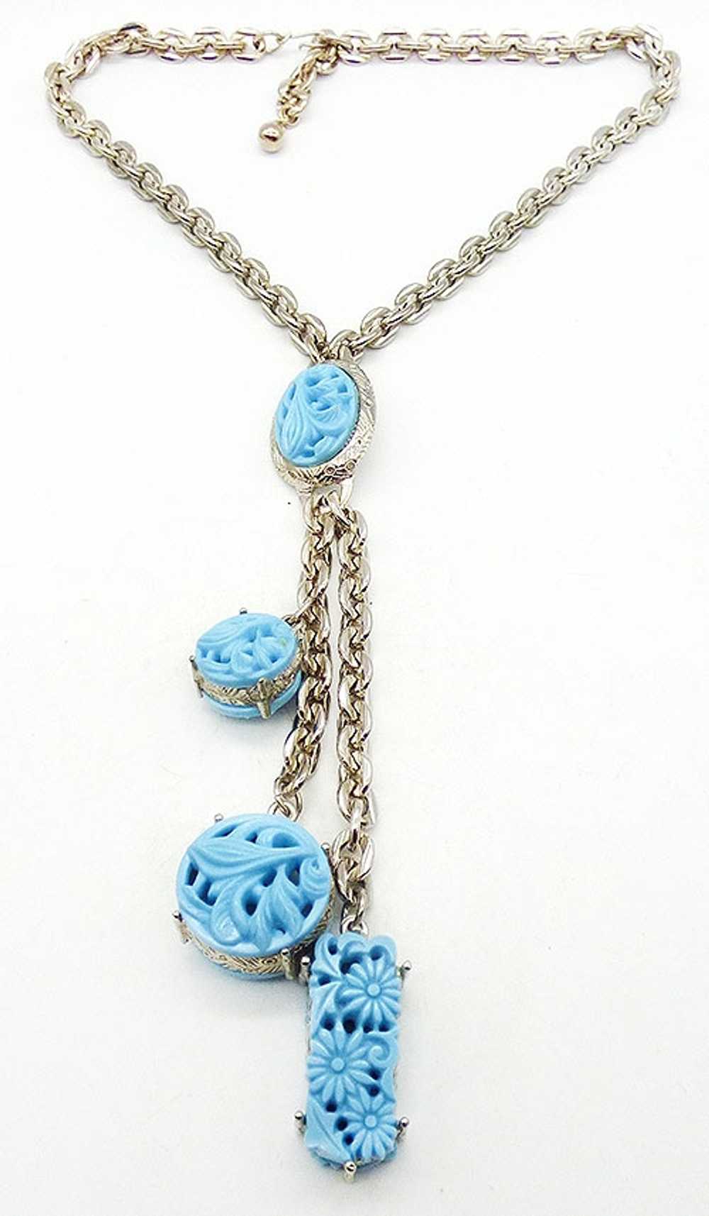 Selro Asian Motif Carved Turquoise Lariat Necklace - image 3