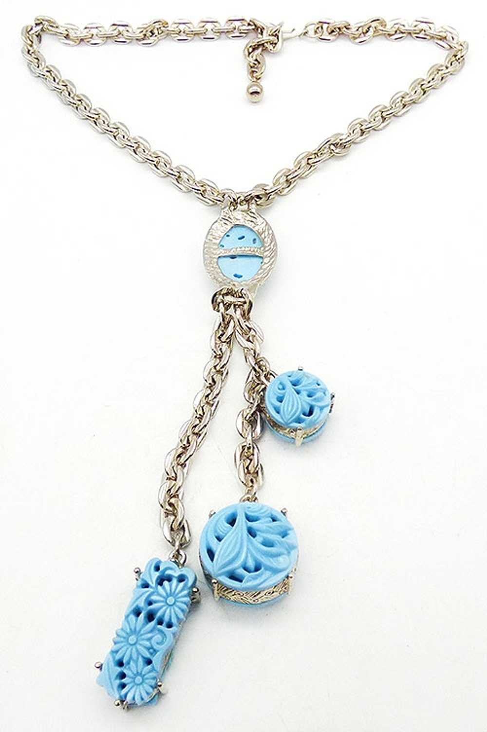 Selro Asian Motif Carved Turquoise Lariat Necklace - image 4